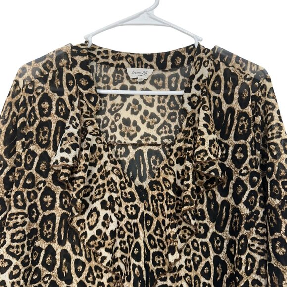 Siren Lily Strech Mesh Leopard Print Ruffled Top Blouse Women 1X Ruffle V neck - Picture 12 of 12